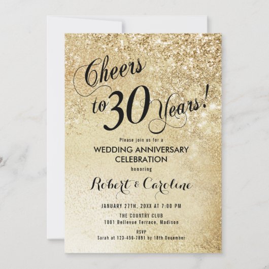 30周年結婚記念日のゴールド 招待状 (正面)