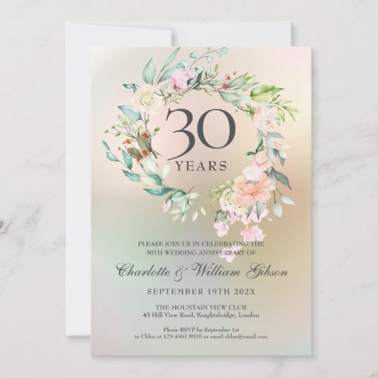 30周年結婚記念日のバラの花束　フローラルパール 招待状 (正面)