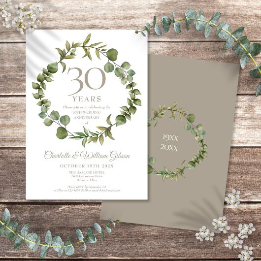 30周年結婚記念日のパールグリーンガーランド 招待状