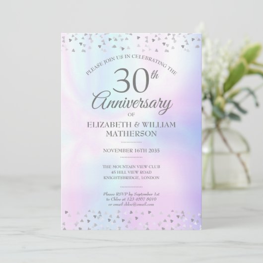 30周年結婚記念日のパールハーツのコンフェッティ 招待状 (スタンド正面)