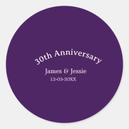 30周年結婚記念日の名前と日付の紫のシンプル ラウンドシール