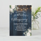 30周年結婚記念日の素朴な青いストリングライト 招待状 (スタンド正面)