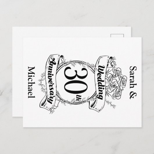 30周年結婚記念日の花 ローズ ロマンチック ポストカード (正面/裏面)