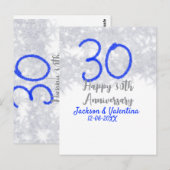 30周年結婚記念日の銀青グリッター ポストカード (正面/裏面)