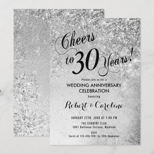 30周年結婚記念日の銀 招待状 (正面/裏面)
