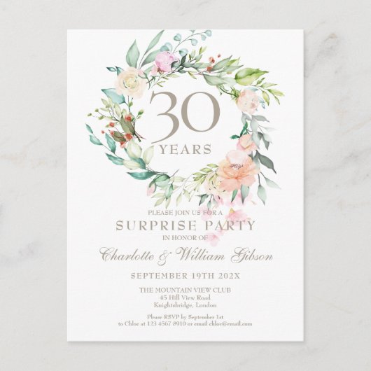 30周年結婚記念日サプライズパーティー花飾り ポストカード (正面)