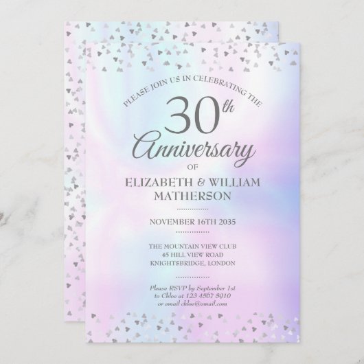 30周年結婚記念日パールハーツコンフェッティ 招待状 (正面/裏面)