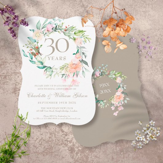30周年結婚記念日パールローズフラワーデザイン 招待状