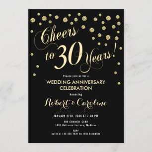30周年結婚記念日招待状 - ブラック&ゴールド 招待状