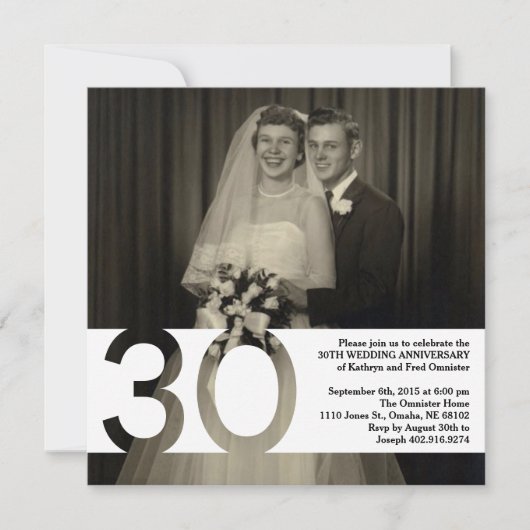 30周年結婚記念日招待状 5.25 x 5.25 招待状 (正面)