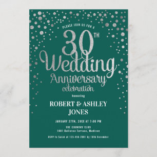 30周年結婚記念日 - エメラルドグリーン & シルバー 招待状