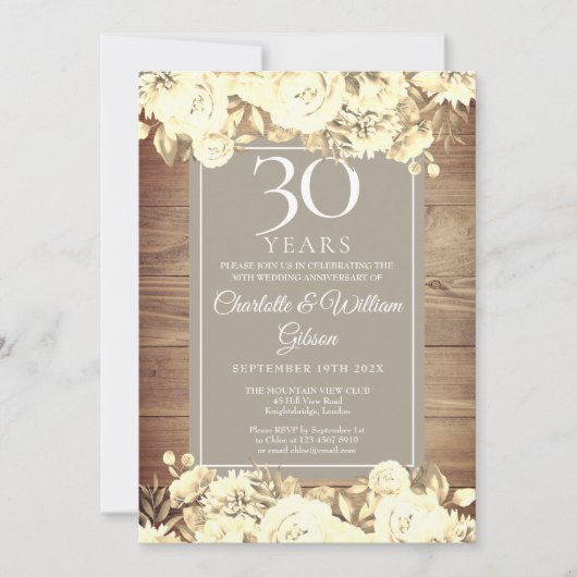 30周年結婚記念日 ラスティックローズ 招待状 (正面)