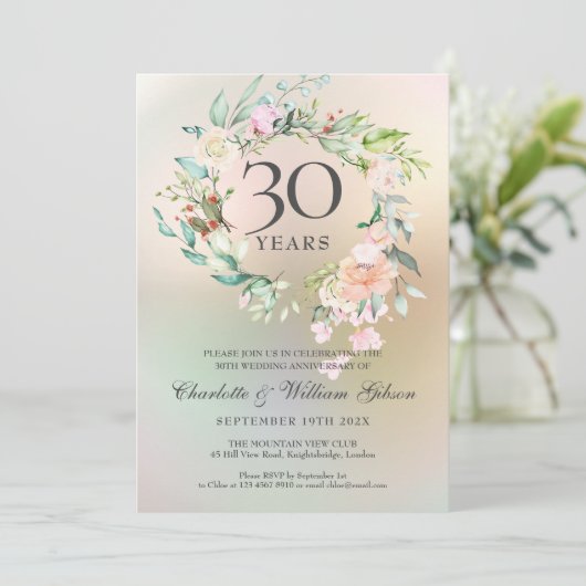 30周年結婚記念日 ローズ フラワーパール 招待状 (スタンド正面)