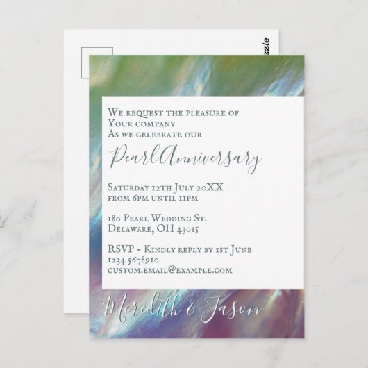 30周年結婚記念日 現代のパール 招待状 (正面/裏面)