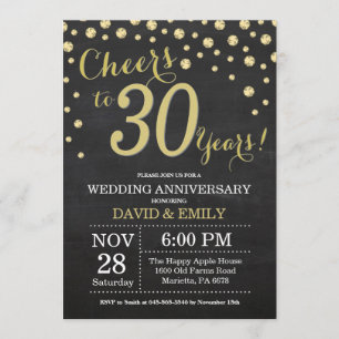 30周年結婚記念日 黒板 ゴールド 招待状