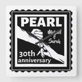 30周年結婚黒白ロマンチック スクエア壁時計