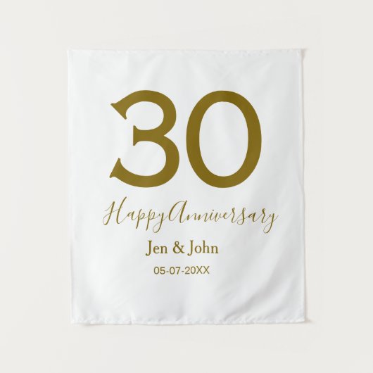 30周年記念おめでとう名前日付ゴールド太字レター タペストリー (正面)