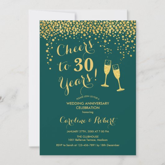 30周年記念おめでとう - エメラルドグリーン 招待状 (正面)