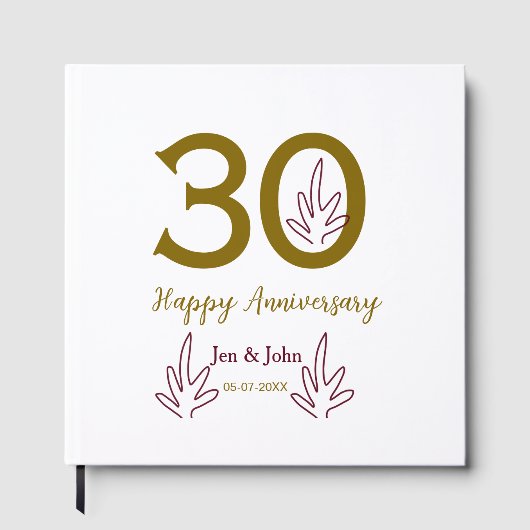 30周年記念おめでとう name 日付 ゴールド 赤い葉 ゲストブック (正面)