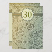 30周年記念のグリーン花柄の結婚式招待状 招待状 (正面/裏面)