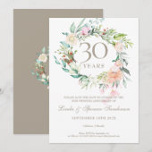 30周年記念のバラの花のデザインの結婚記念日 Save the Date 招待状 (正面/裏面)