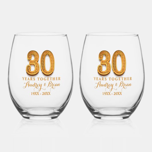 30周年記念の名入れ ステムなしワイングラス (正面)