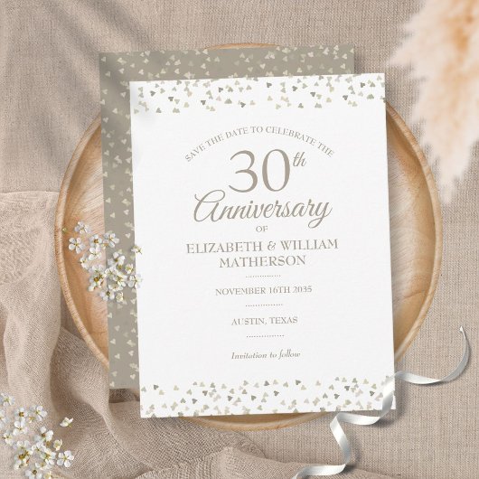 30周年記念のSave the Date ハートの紙吹雪 ポストカード
