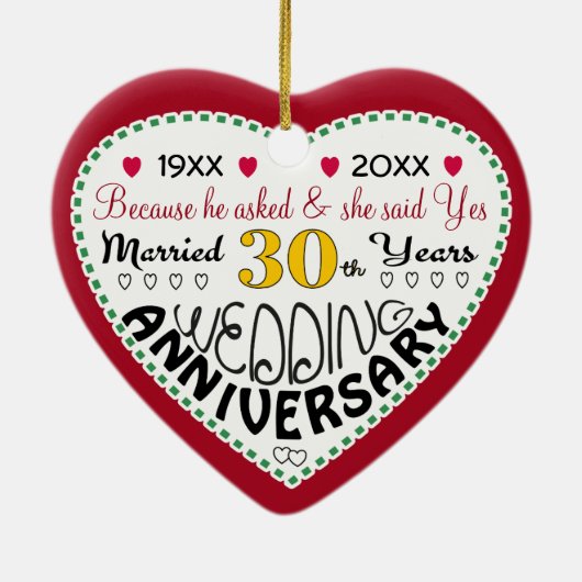 30周年記念ギフトハート型クリスマス セラミックオーナメント (裏面)