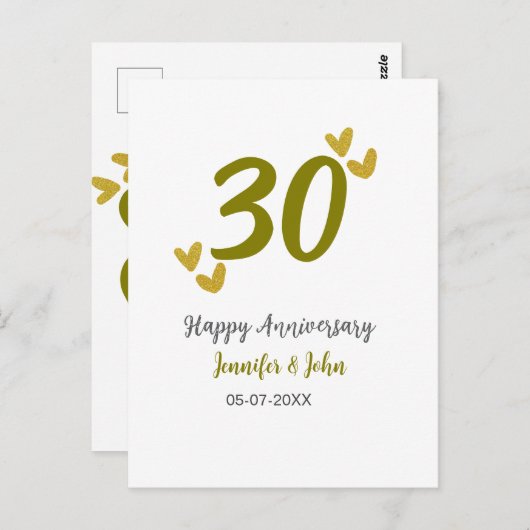 30周年記念ゴールデングレ結婚ーの夫婦 ポストカード (正面/裏面)