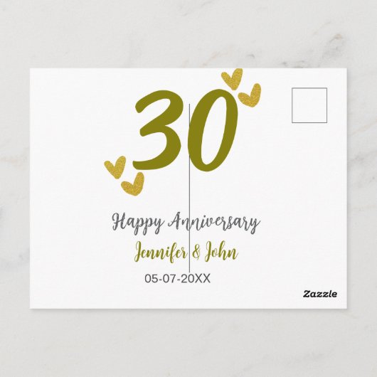 30周年記念ゴールデングレ結婚ーの夫婦 ポストカード (裏面)