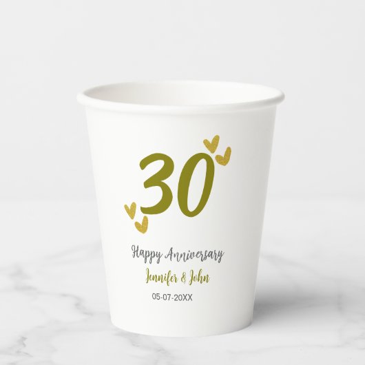 30周年記念ゴールデングレ結婚ーの夫婦 紙コップ (正面)
