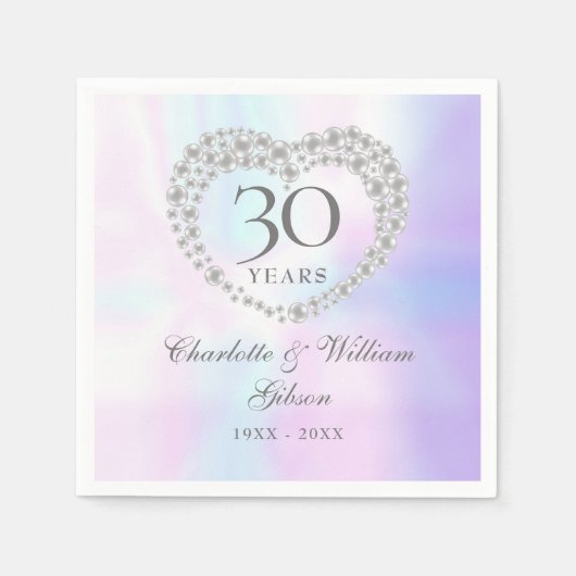 30周年記念シ結婚ックパールハート スタンダードカクテルナプキン (正面)