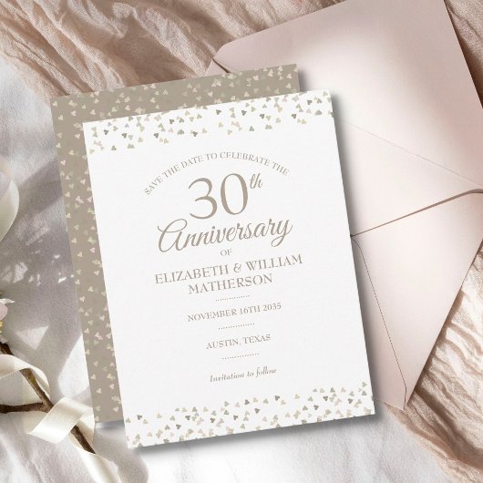 30周年記念ハートの紙吹雪 Save the Date 案内ポストカード