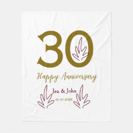 30周年記念日お名前入りゴールドレッドリーフ フリースブランケット