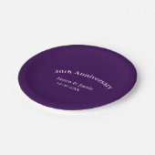 30周年記念日の名前入りシンプルな紫のデザイン ペーパープレート (アングル)