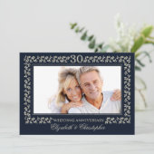 30周年記念結婚ネイビーブルーシルバーフォト 招待状 (スタンド正面)