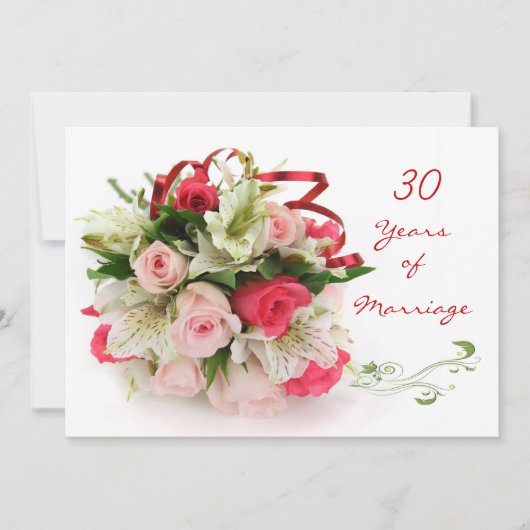 30周年記念結婚式。バラとユリ 招待状 (正面)
