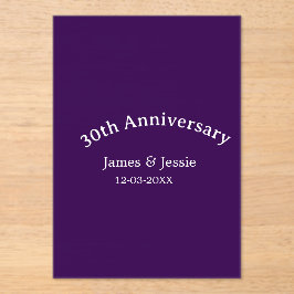30周年記念結婚式 名前+日付 紫 簡素 アクリル招待状