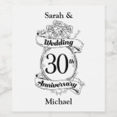 30周年記念結婚花バラロマンチック ワインラベル (シングルラベル)