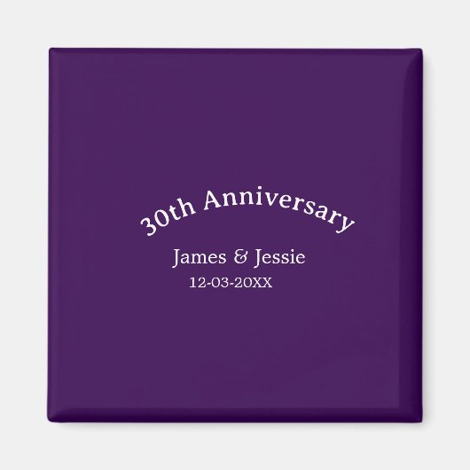 30周年記念結婚記念日 名前 日付 紫 シンプル マグネット (正面)