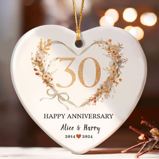 30周年記念結婚金ゴールドハートカップル写真 オーナメント