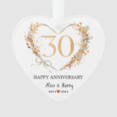 30周年記念結婚金ゴールドハートカップル写真 オーナメント (正面)