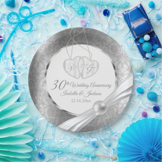 30周年記念結婚 – パールとシルバー ペーパープレート (パーティー)