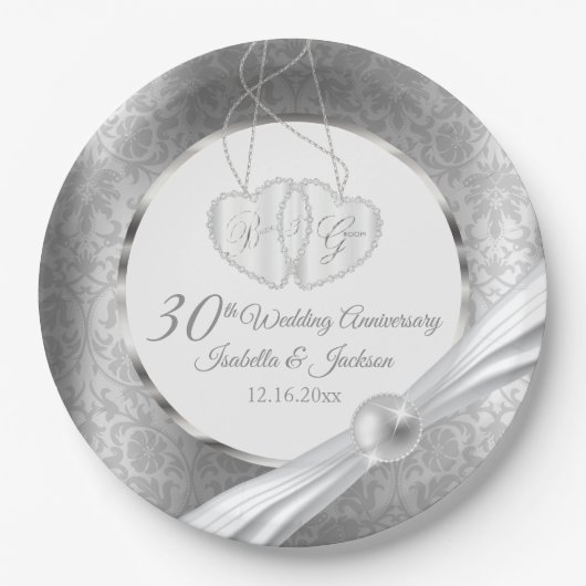 30周年記念結婚 – パールとシルバー ペーパープレート (正面)
