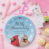 30周年記念結婚（鳥）ショウジョウコウカンチョウ鳥ペア ペーパープレート (パーティー)