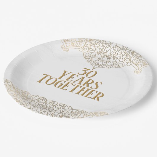 30周年記念金ゴールドレースオンホワイト紙プレート ペーパープレート (アングル)