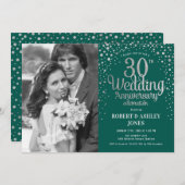 30周年記念 - エメラルドグリーン シルバー フォト 招待状 (正面/裏面)