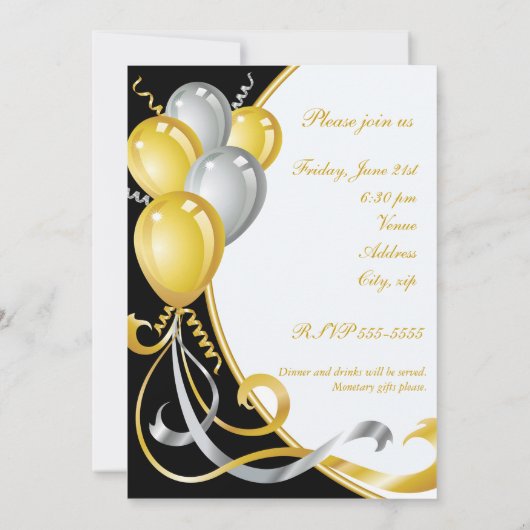 30周年記念 ゴールド＆シルバーの誕生日パーティー招待状 招待状 (裏面)