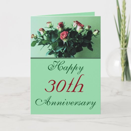30周年記念 ローズの花束 美しい写真 カード (正面)
