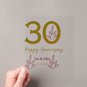 30周年記念 名前入り ゴールド 赤 葉 アクリル招待状 (インサイチュ (ポータブル))